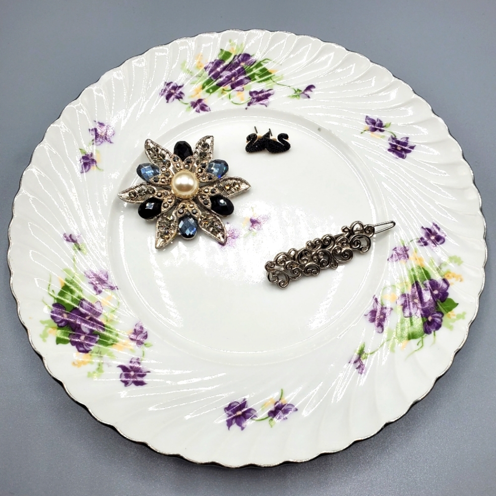 Earrings, Brooch and Hair Barrette Set